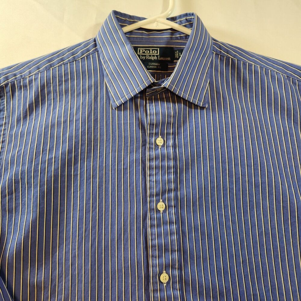 Polo Ralph Lauren Mens Button Shirt Size Large Blue Black White Stripes - Picture 2 of 14